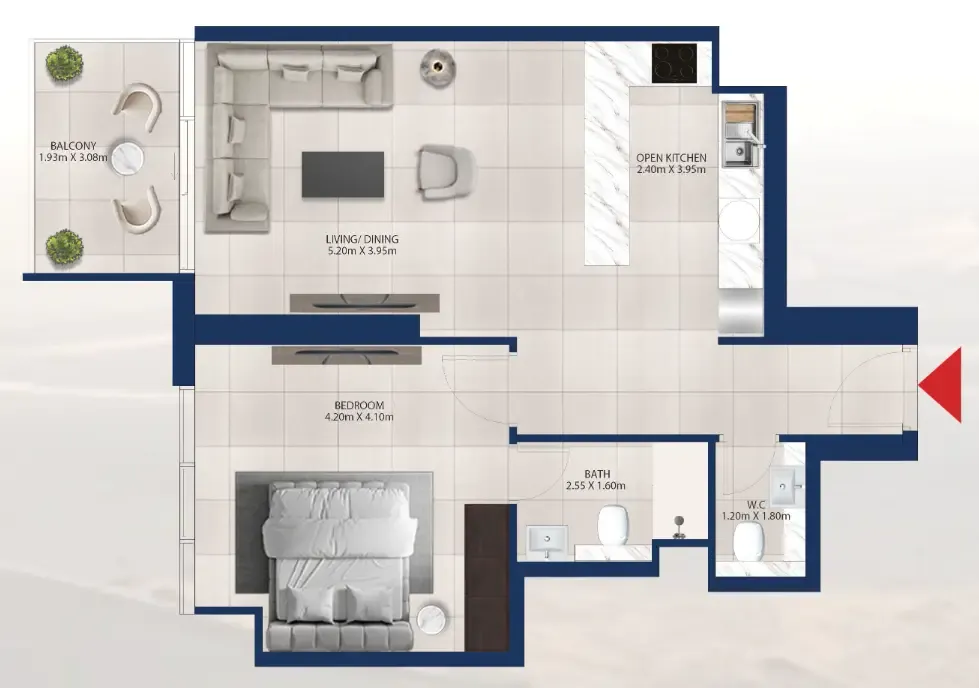 Al Vista 1 bed floor plan, 759 sqft