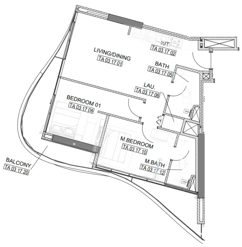 Laguna Residence 2 bed floor plan, 1,071 – 1,072 sqft