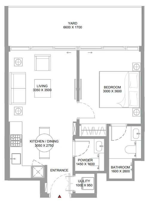 Bayfront Marina Residences 1 bed floor plan, 651 – 660 sqft
