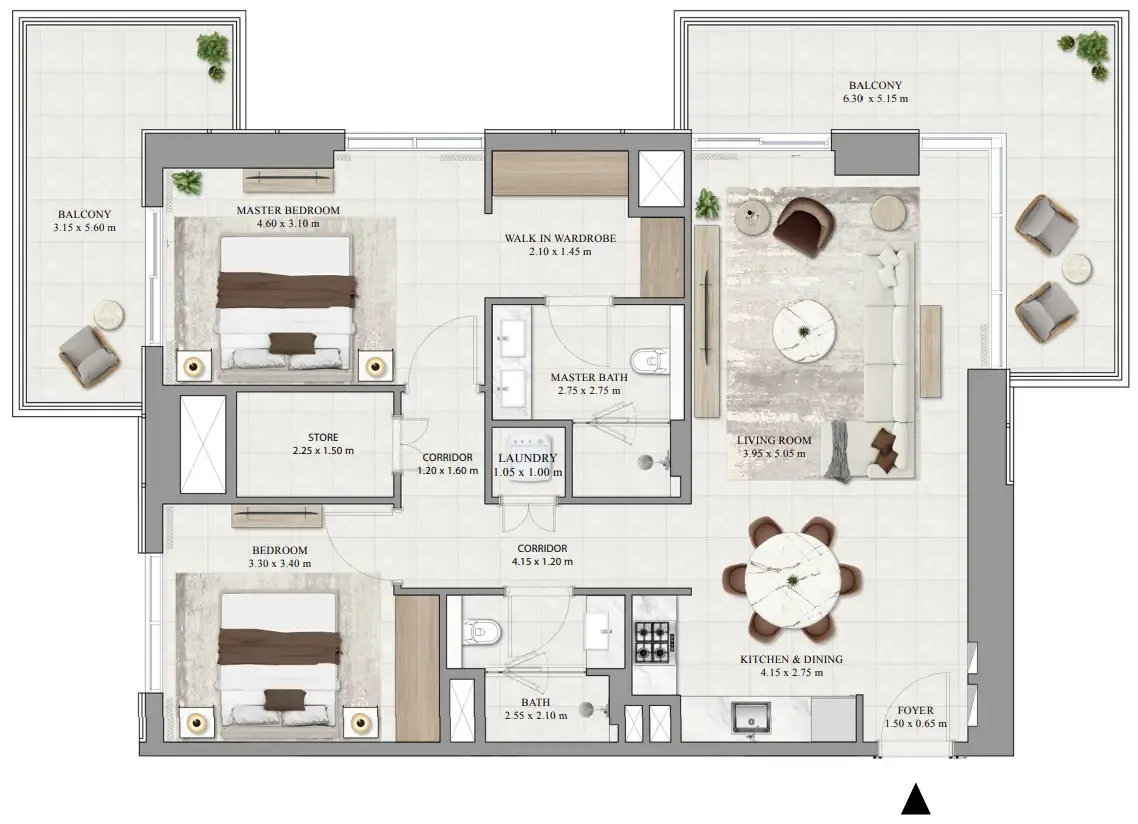 Greencrest 2 bed floor plan, 1,404 sqft