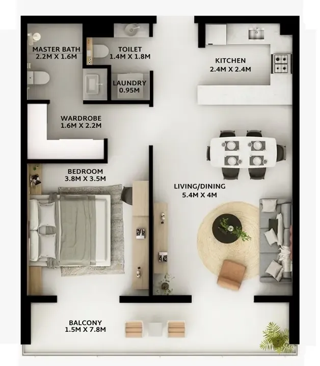 Viera Residences 1 bed floor plan, 798 sqft