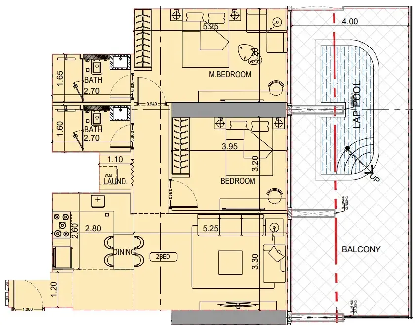 Binghatti Luxuria 2 bed floor plan, 1,356 sqft