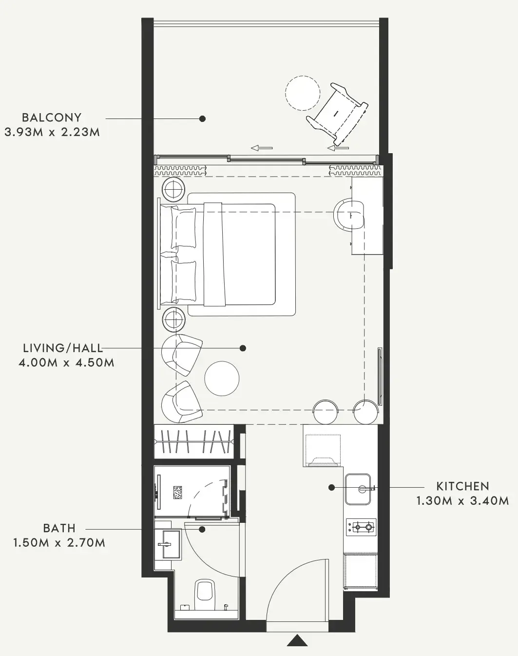 Riviera 55 Studio floor plan, 511 sqft