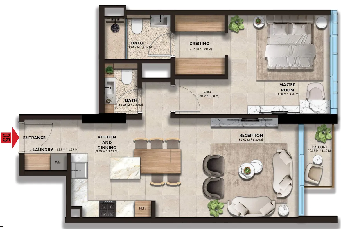 The Spark By Esnaad 1 bed floor plan, 737 sqft