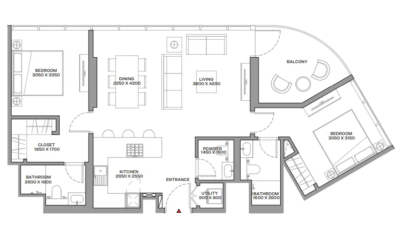 Beach Residences at Siniya Island 2 bed floor plan, 1,029 sqft