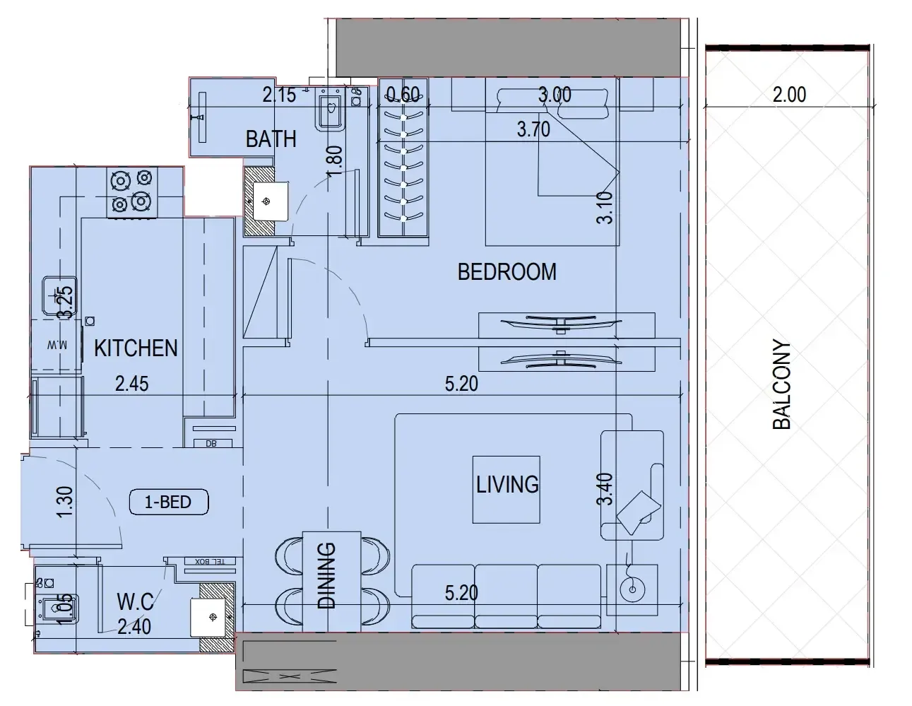 Binghatti Sky Terraces 1 bed floor plan, 755 sqft
