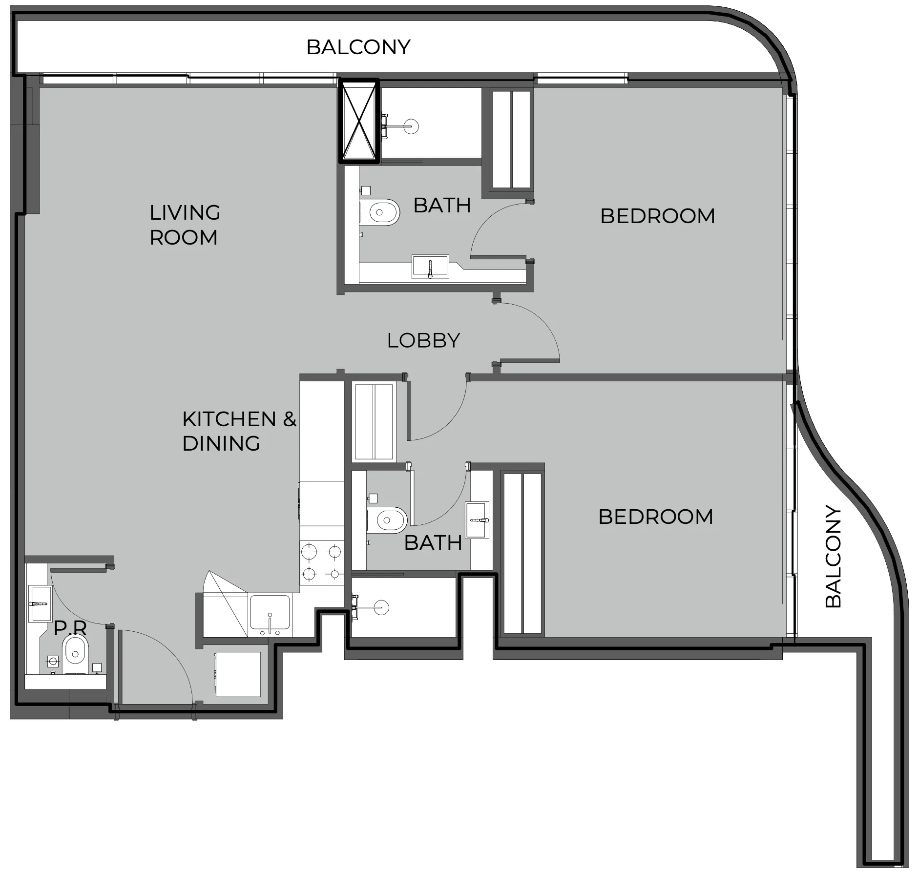The Boulevard 2 bed floor plan, 1,025 sqft
