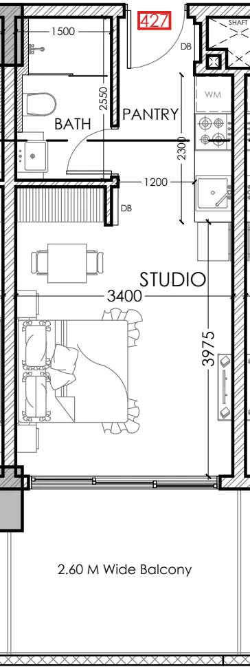 Al Haseen Residences 5 Studio floor plan, 383 sqft