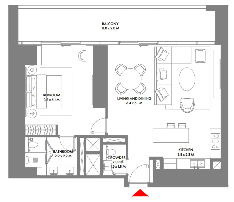 W The Residences by Arada 1 bed floor plan, 1,135 sqft