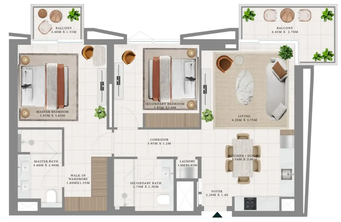 Hillsedge 2 bed floor plan, 1,140 sqft