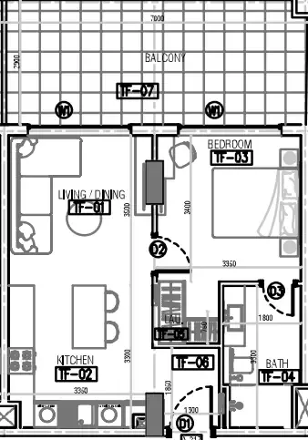 Laya Courtyard 1 bed floor plan, 756 sqft