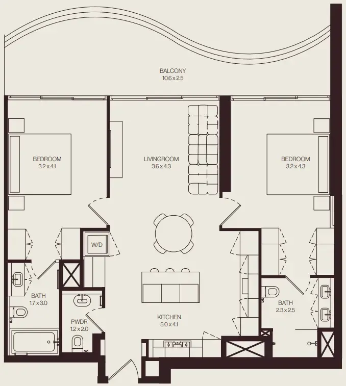 The Weave – Al Ghurair 2 bed floor plan, 1,234 sqft