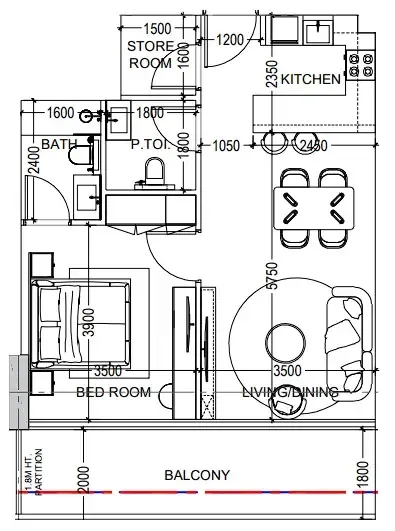 Al Haseen Residences 6 1 bed floor plan, 759 sqft