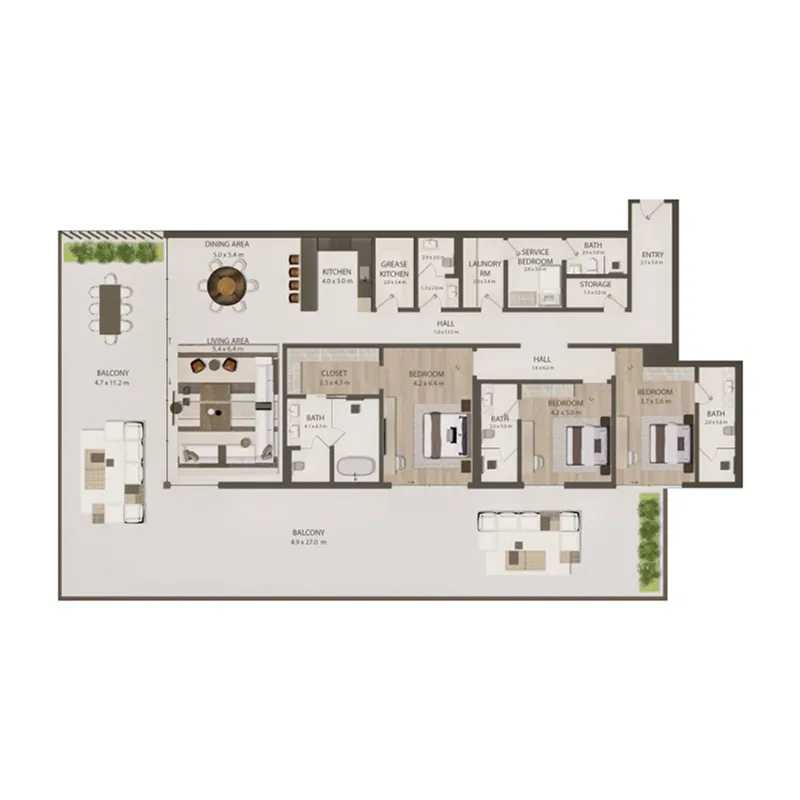 Omoria Private Residences 3 bed floor plan, 3,464 – 4,877 sqft