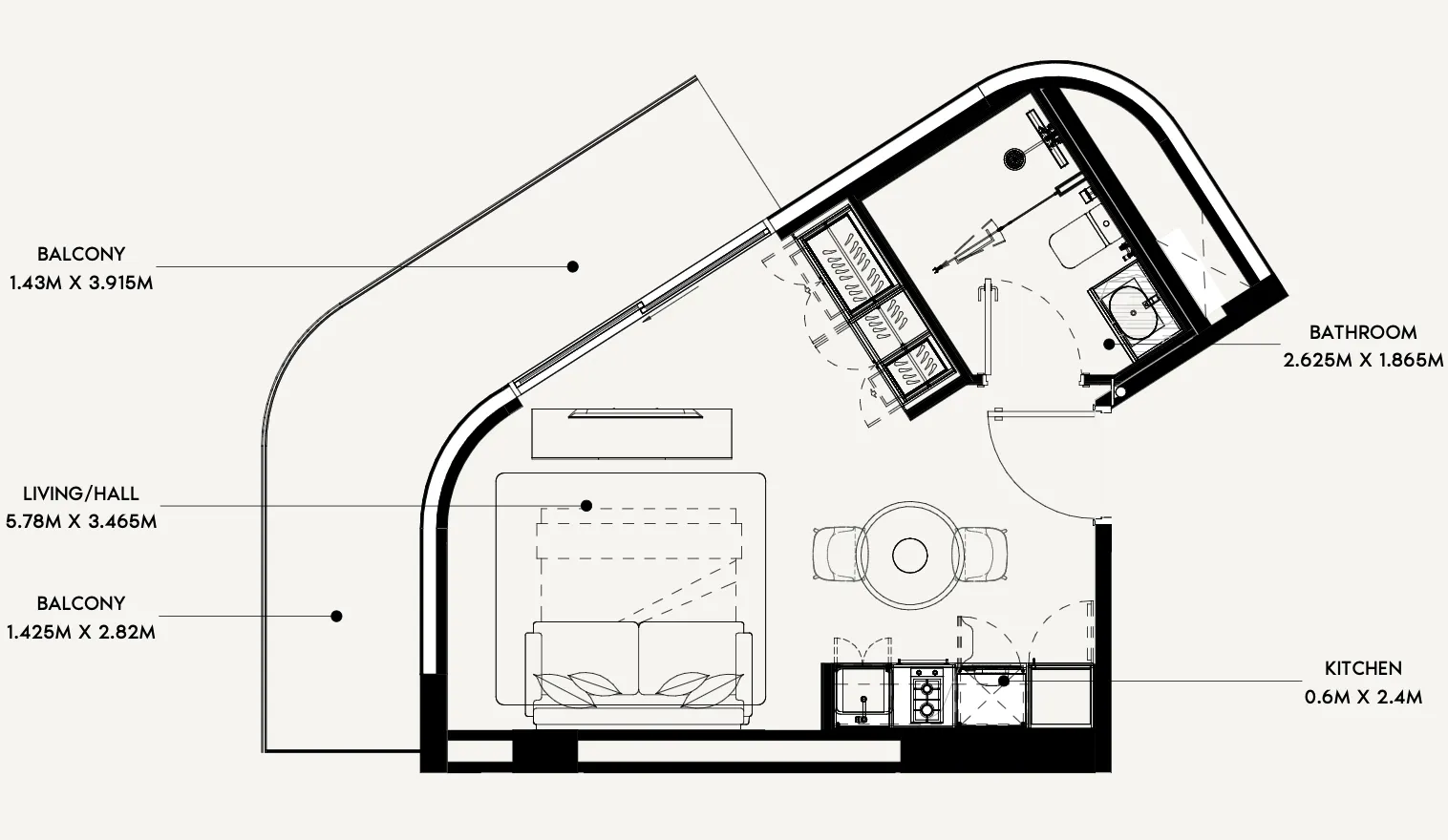 Azizi Rose Studio floor plan, 458 sqft