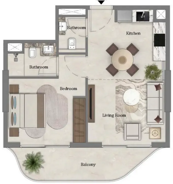Mirari Lagoon by Zoya 1 bed floor plan, 608 sqft