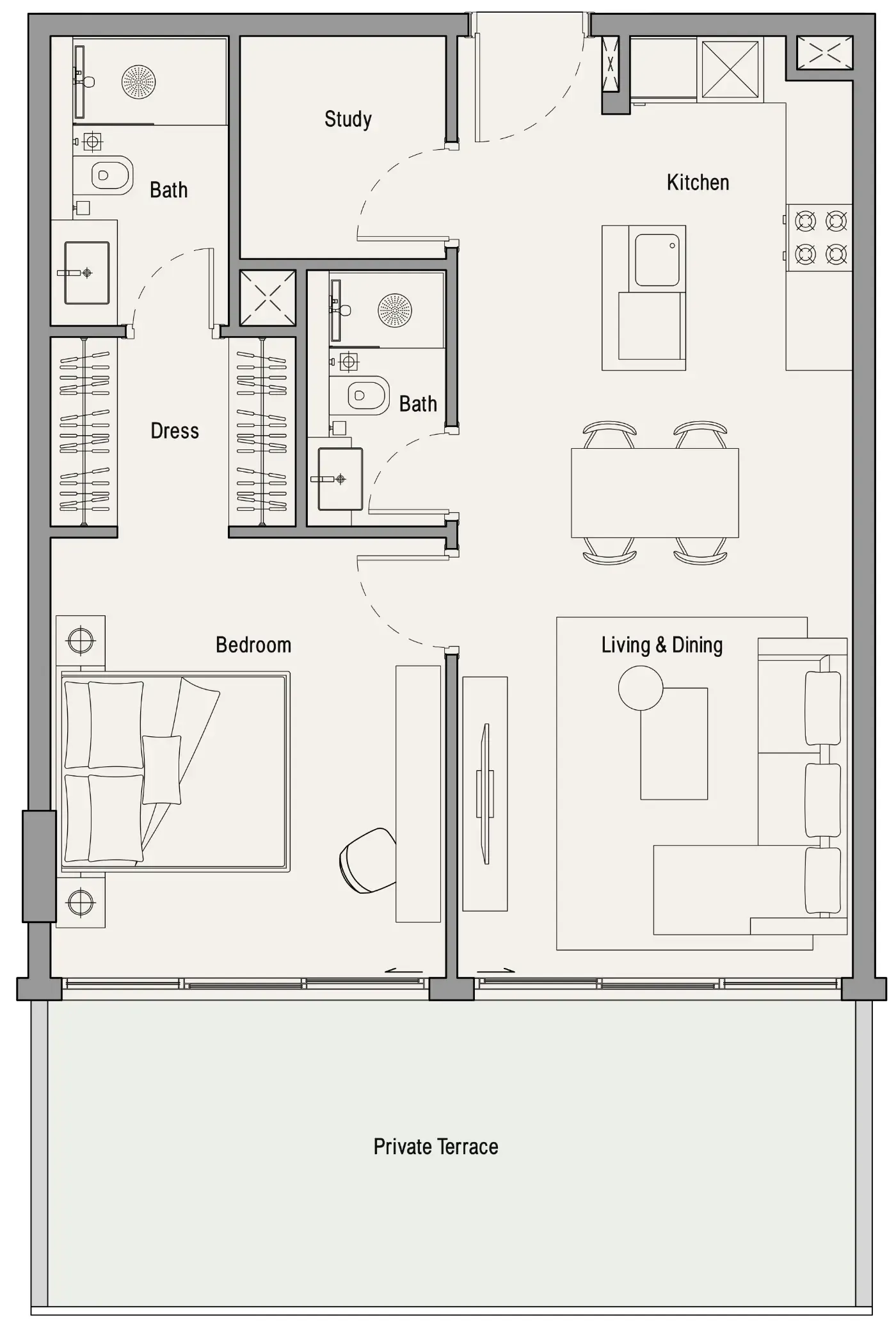 113 Residences by Iman 1 bed floor plan, 913 sqft