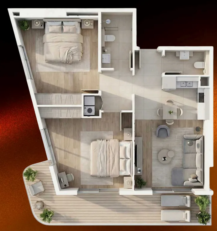09 Life Residences 2 bed floor plan, 998 – 1,086 sqft