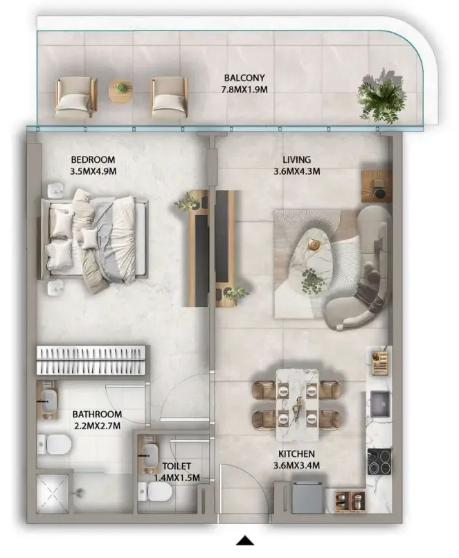 Antalya 1 bed floor plan, 806 sqft