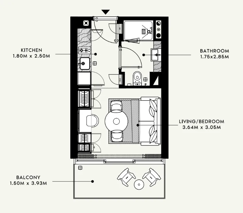 Azizi Raffi Studio floor plan, 461 sqft