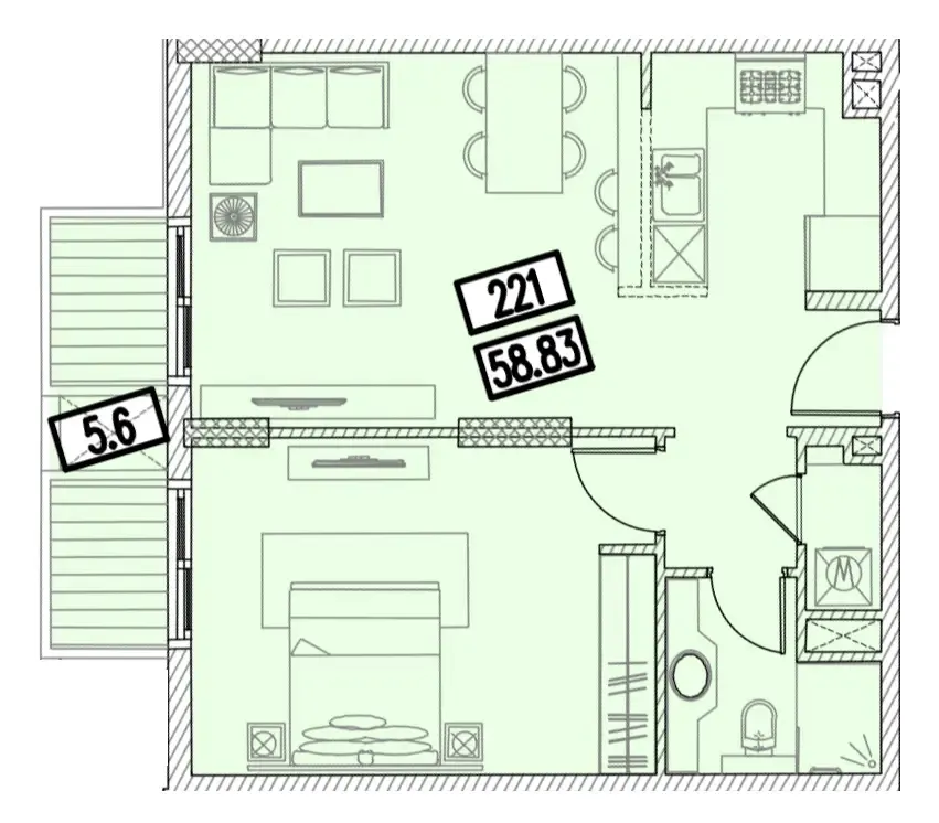 Izzzi.LifeMINT 1 bed floor plan, 694 sqft