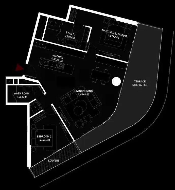 Brabus Island 2 bed floor plan, 1,410 sqft