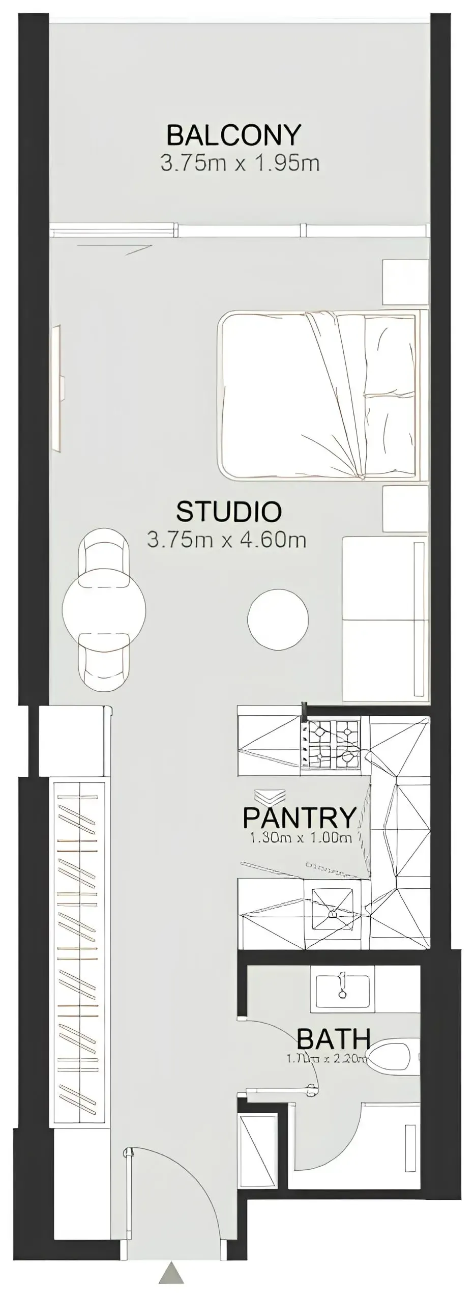 Ashley Hills Studio floor plan, 508 sqft