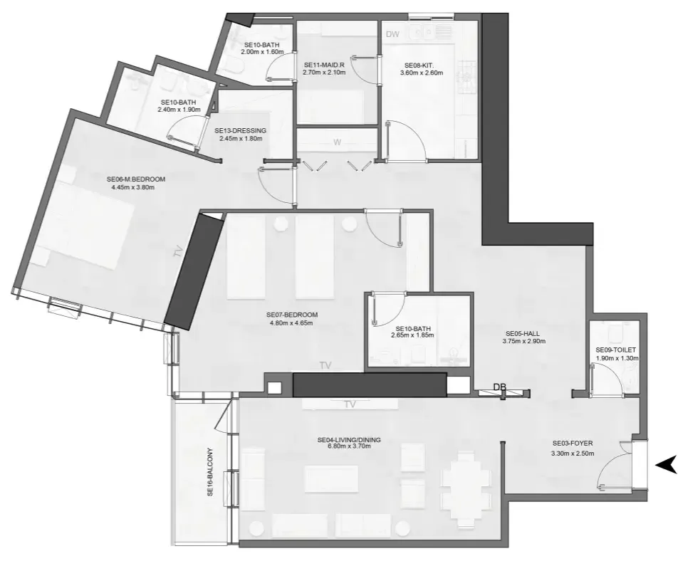 Joud Tower 2 bed floor plan, 1,711 sqft