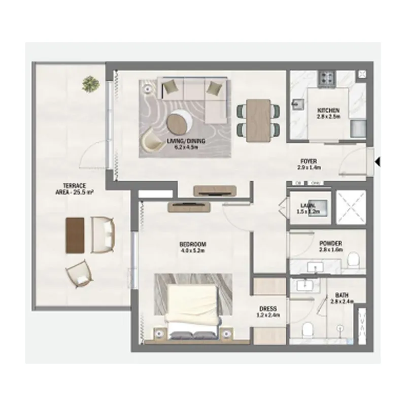 Beachfront Gates 1 bed floor plan, 1,220 sqft
