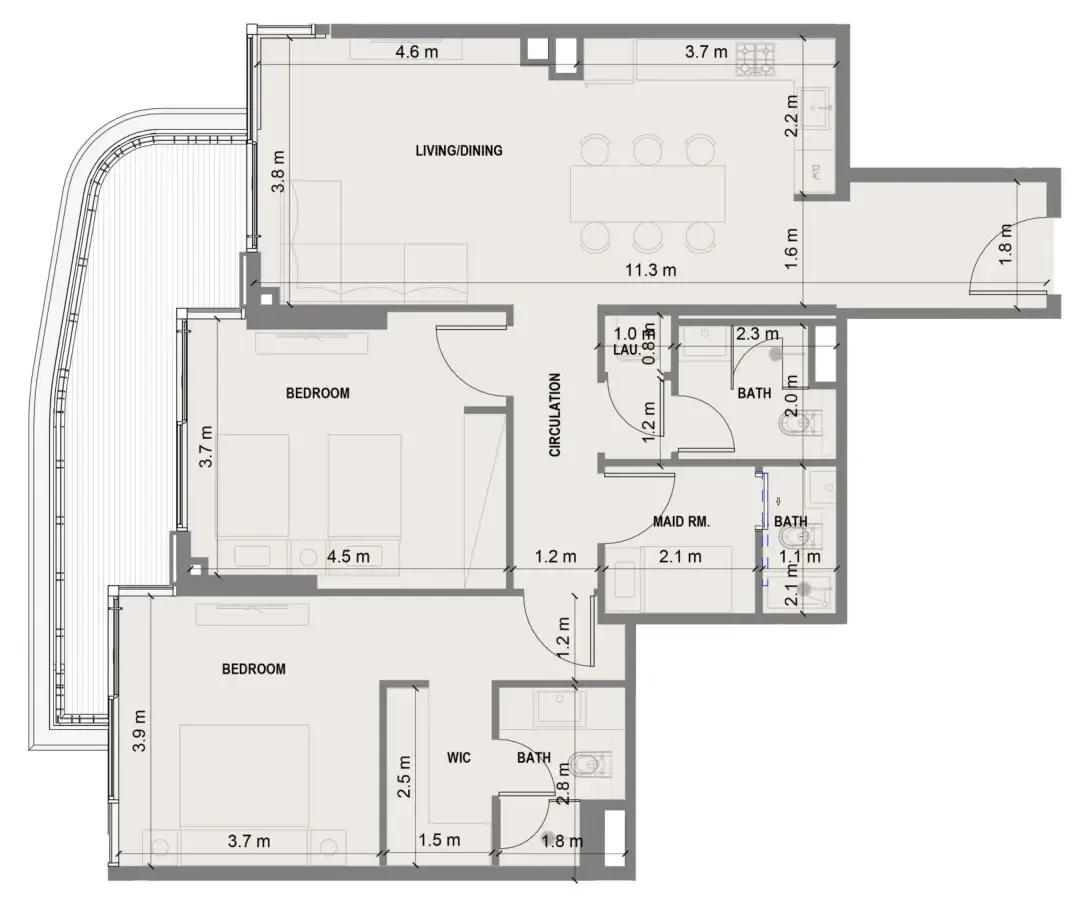 Blue Marina Residence 2 bed floor plan, 1,308 sqft