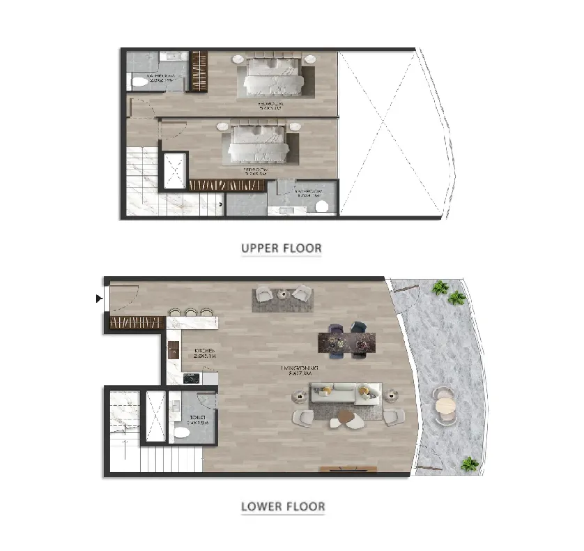 The Beach House 2 bed floor plan, 2,008 sqft