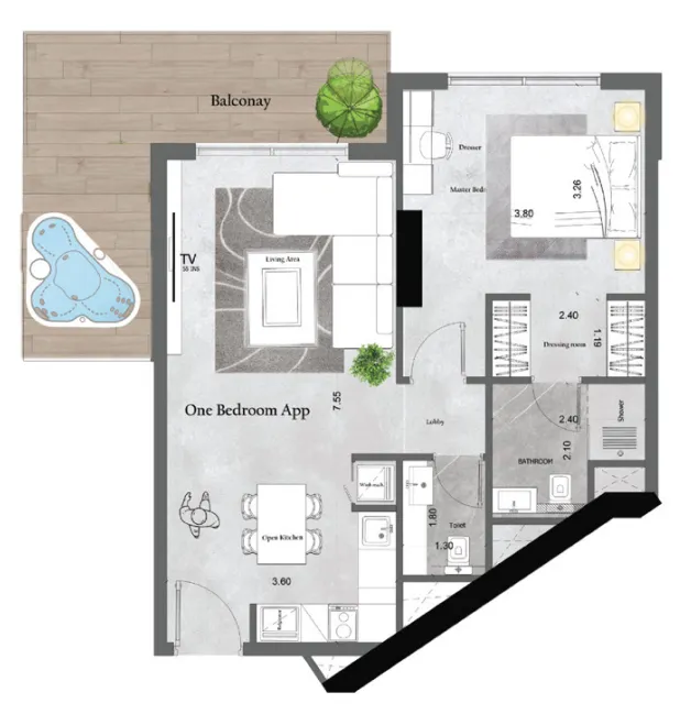 Saray Prime Residence 1 bed floor plan, 789 sqft