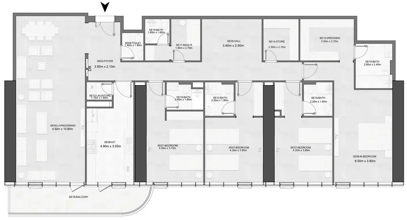 Joud Tower 4 bed floor plan, 3,073 sqft