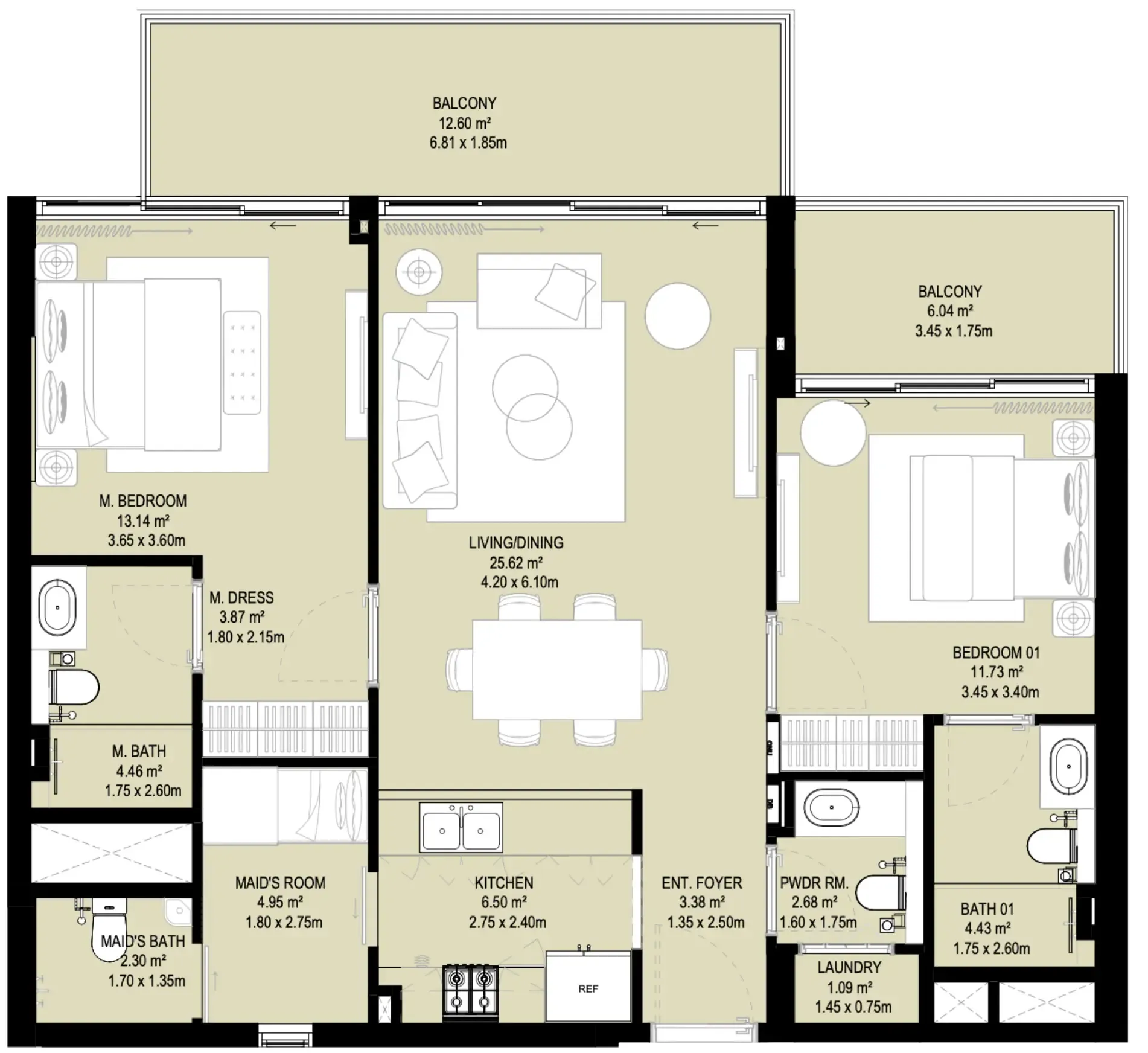 Aura Prestige 2 bed floor plan, 1,250 sqft