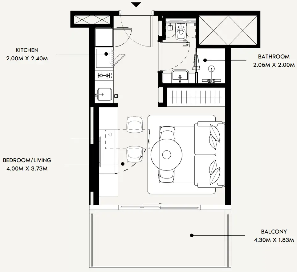 Azizi David Studio floor plan, 359 sqft