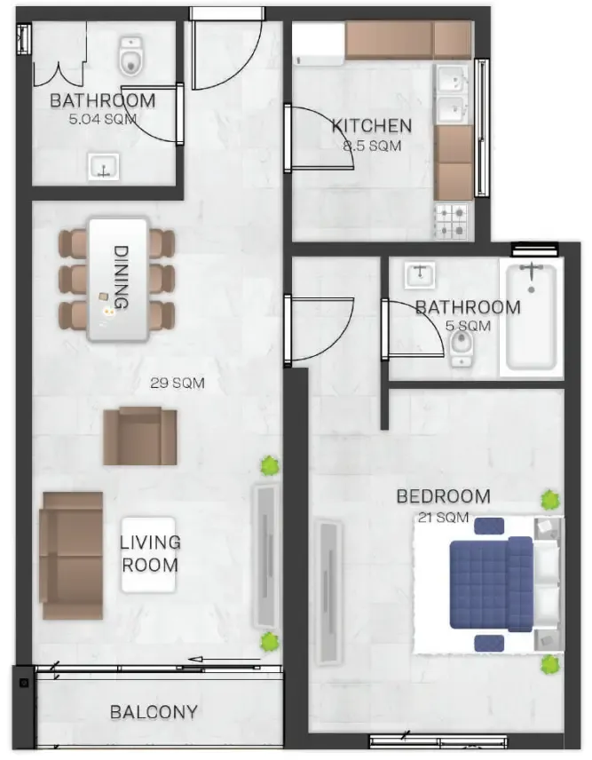 Bluebell Residence 1 bed floor plan, 1,257 – 1,266 sqft