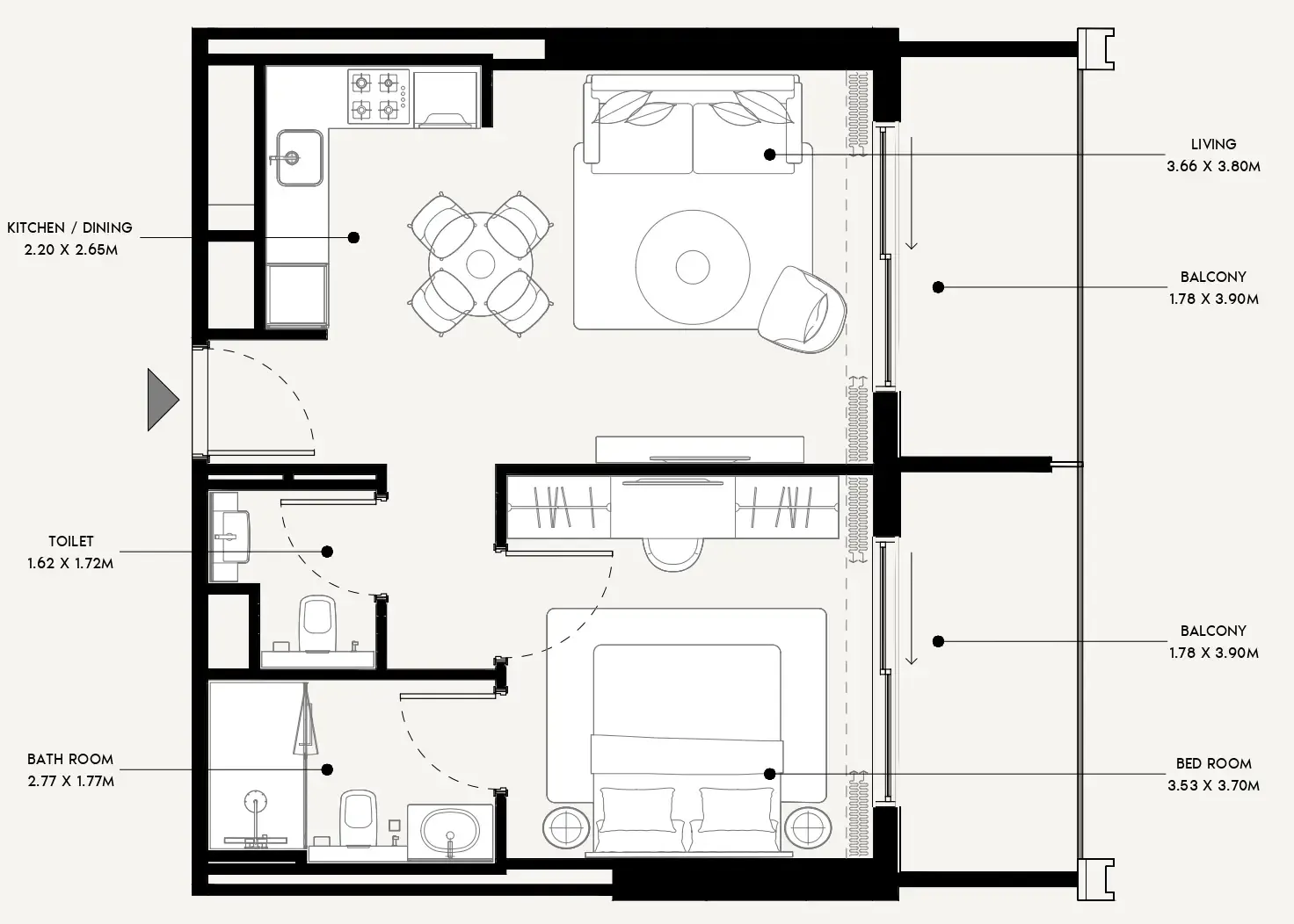 Azizi Venice 1 bed floor plan, 708 sqft
