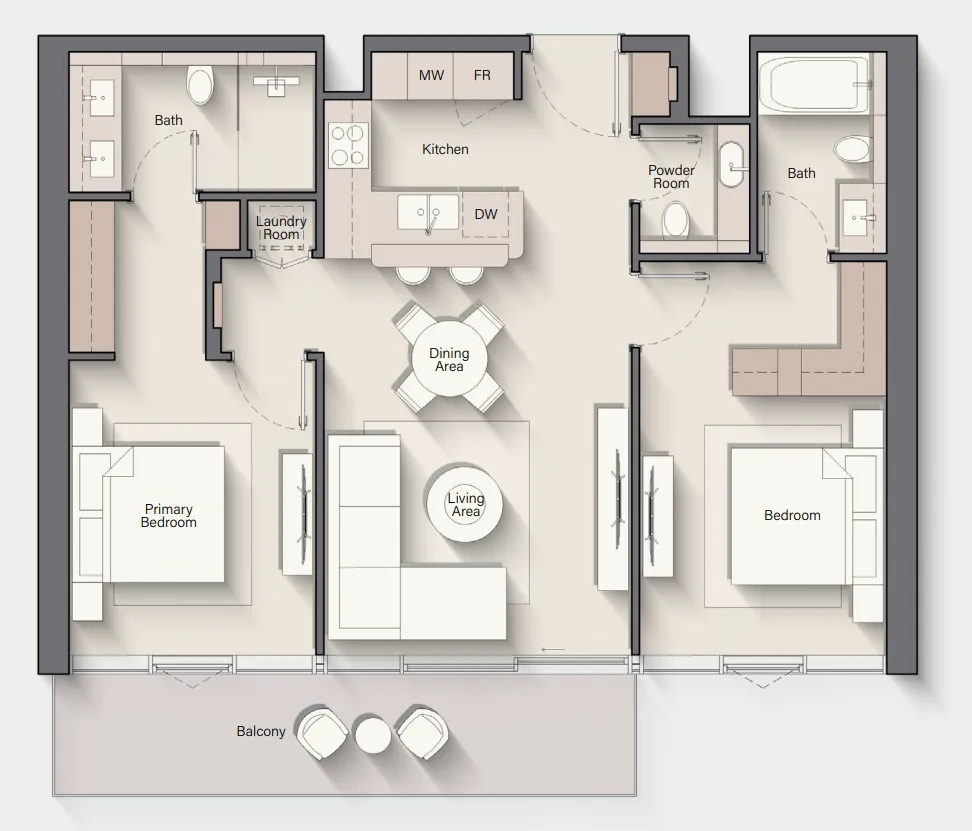 Costa Mare 2 bed floor plan, 1,323 sqft