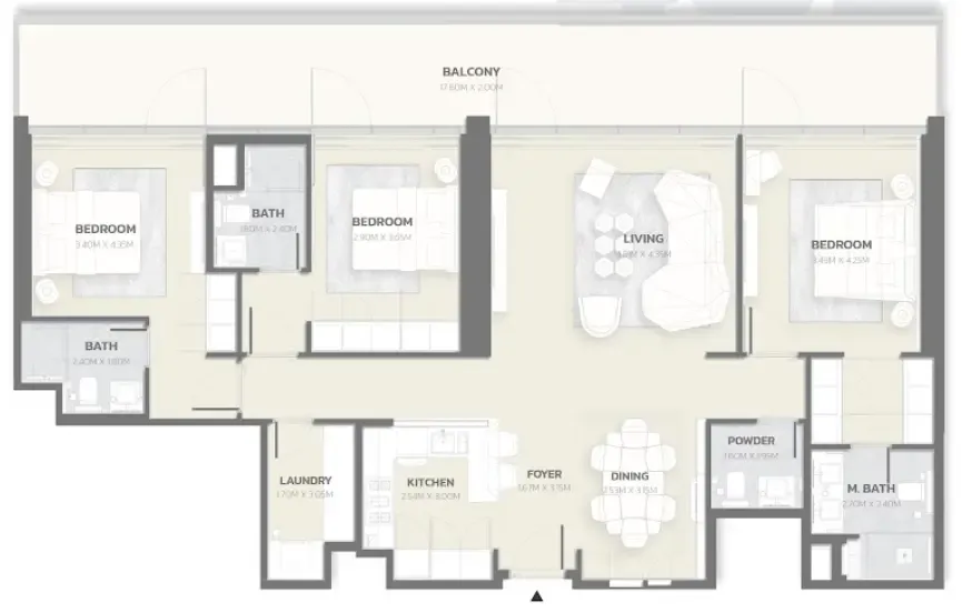 Tonino Lamborghini Residences 3 bed floor plan, 1,881 sqft