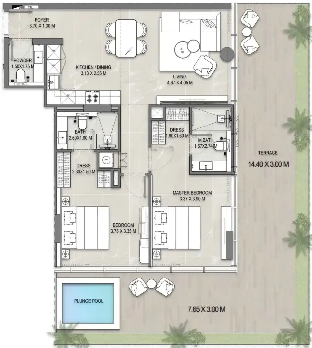 Allegro Park 2 bed floor plan, 1,734 sqft