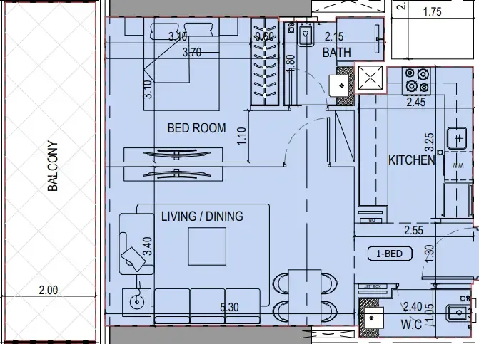 Binghatti Sky Terraces 1 bed floor plan, 751 sqft