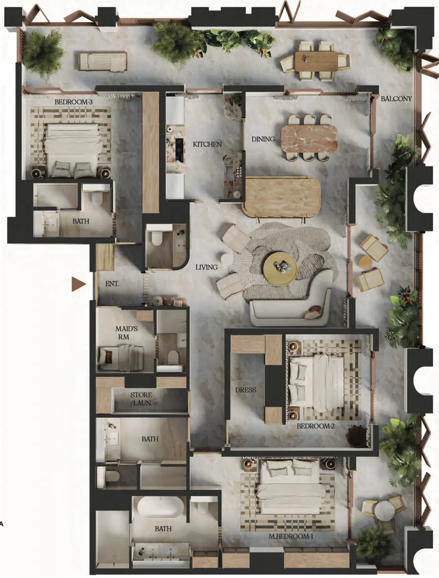 Elire Managed by LUX 3 bed floor plan, 2,435 sqft