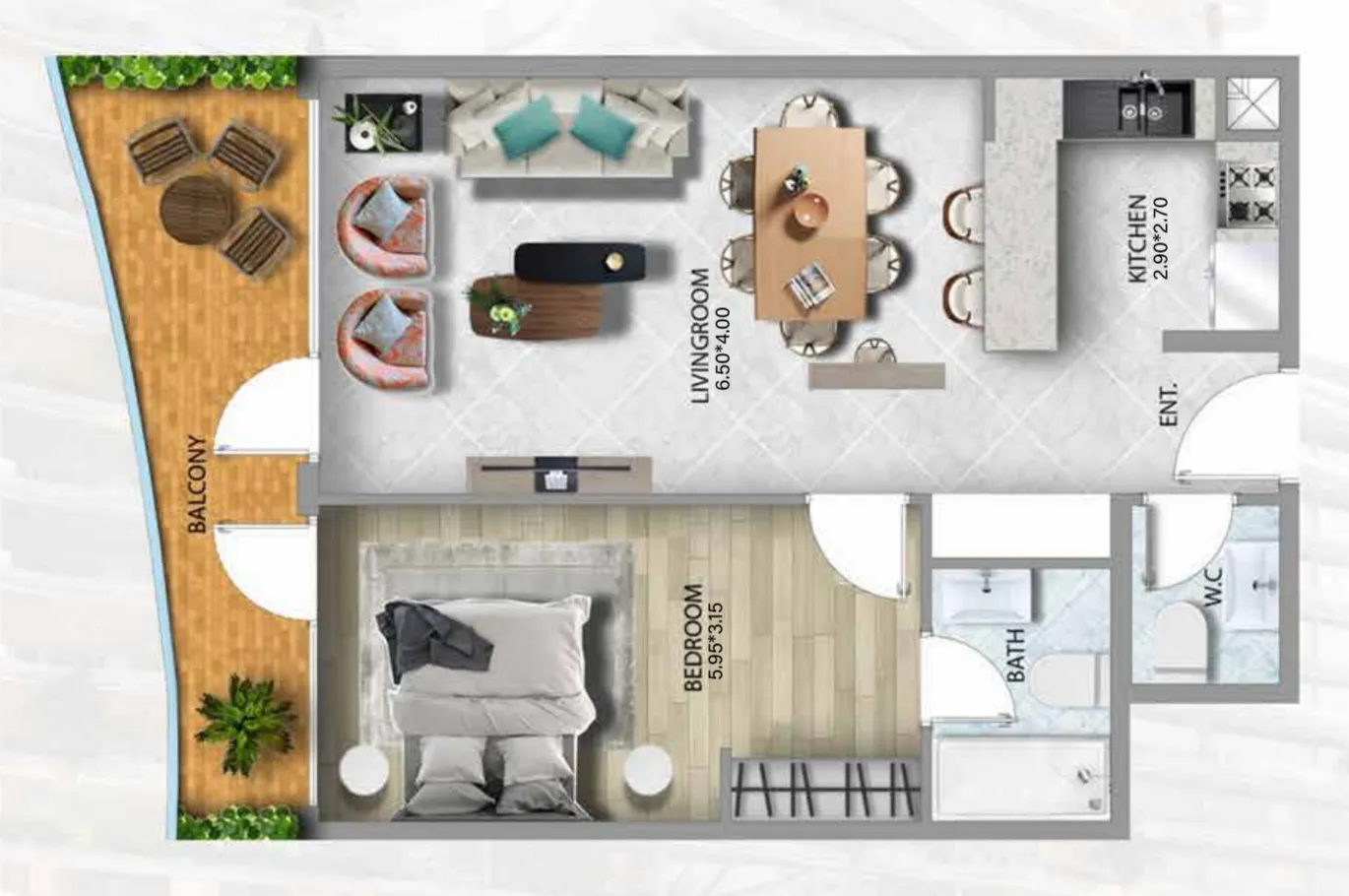 311 Boulevard 1 bed floor plan, 833 sqft