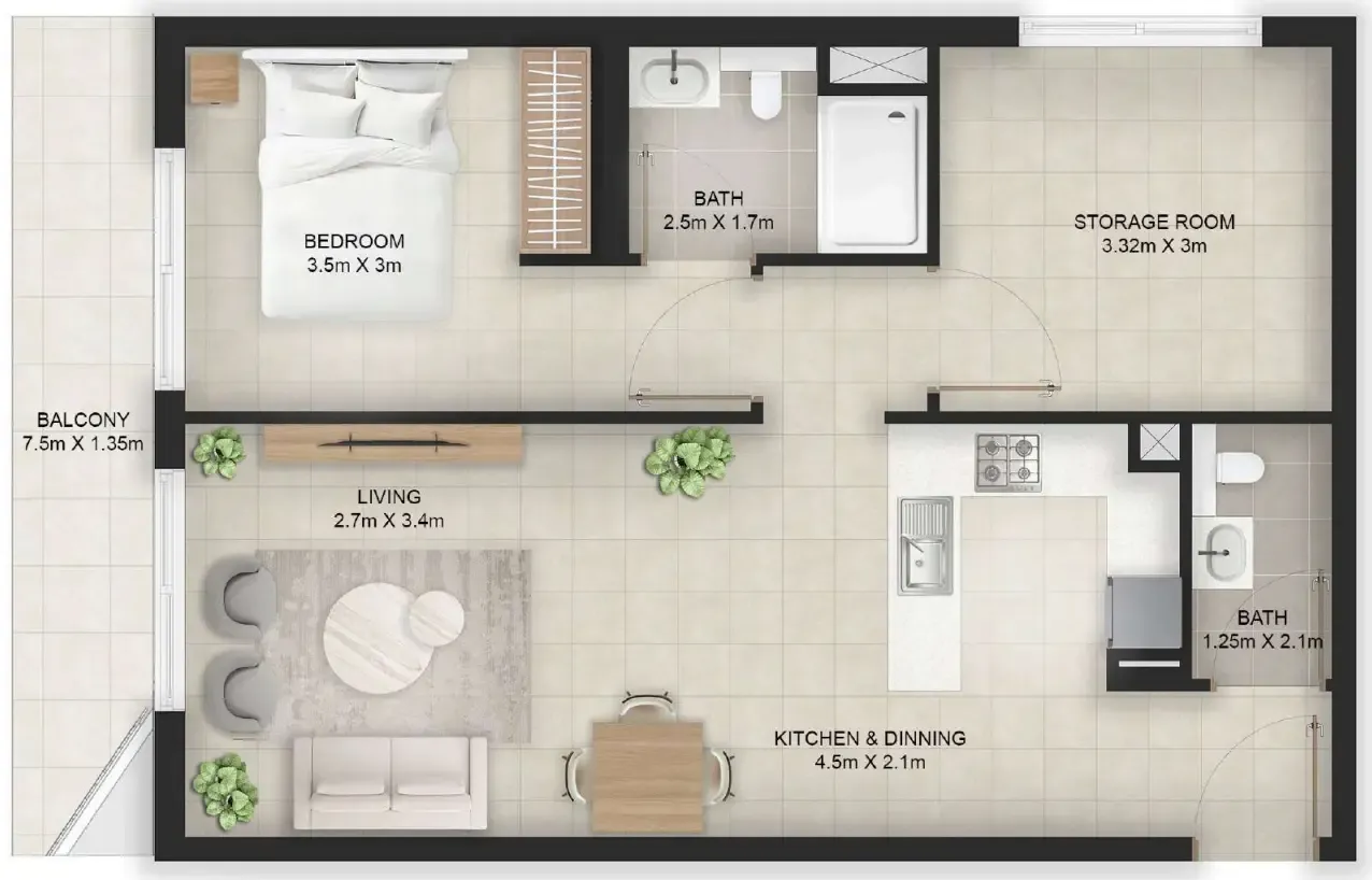 Stellar Axis 1 bed floor plan, 802 sqft