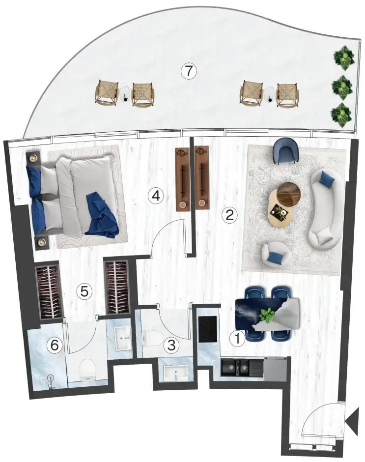 Radisson Blu Hotel & Residences 1 bed floor plan, 818 – 852 sqft