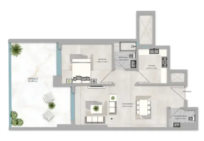 Azha Views Residences 1 bed floor plan, 1,180 sqft