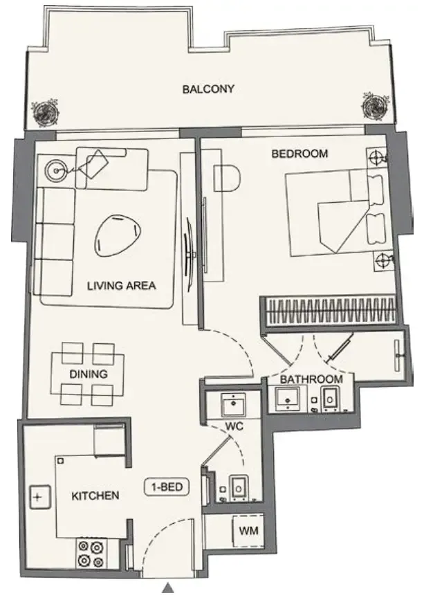 Binghatti Wraith 1 bed floor plan, 752 sqft
