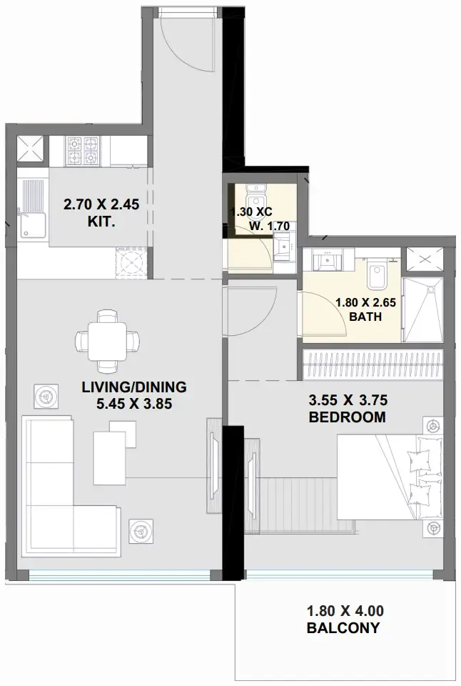 Ayaan Heights 1 1 bed floor plan, 768 sqft