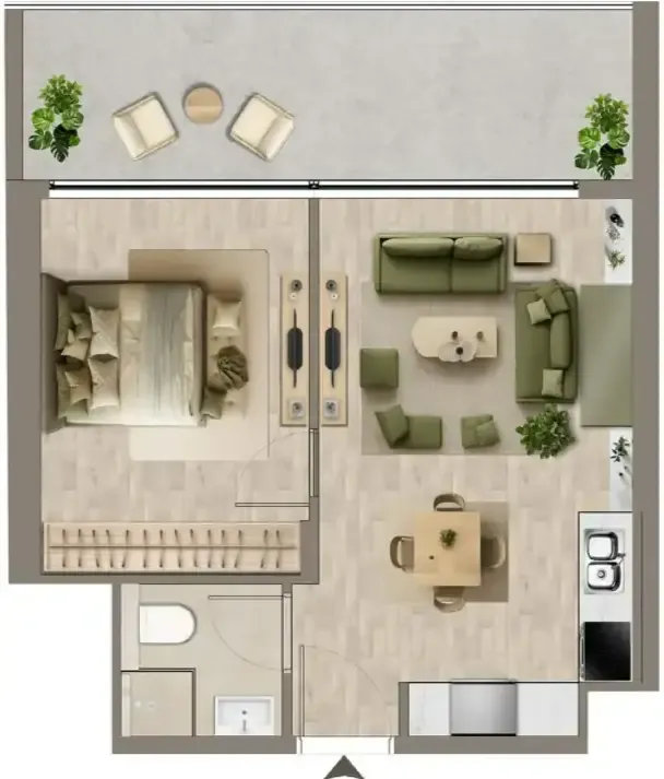 Colibri Views 1 bed floor plan, 590 sqft