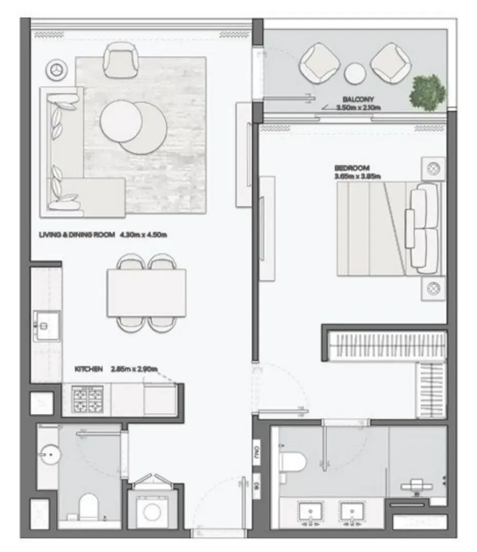 Mansory Residences by Amaal 1 bed floor plan, 903 sqft